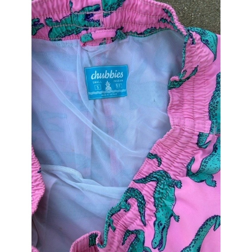 Chubbies Mens Pink Alligator Print Swim Trunks 5.5 Inseam Small Gator Shorts - Picture 3 of 3